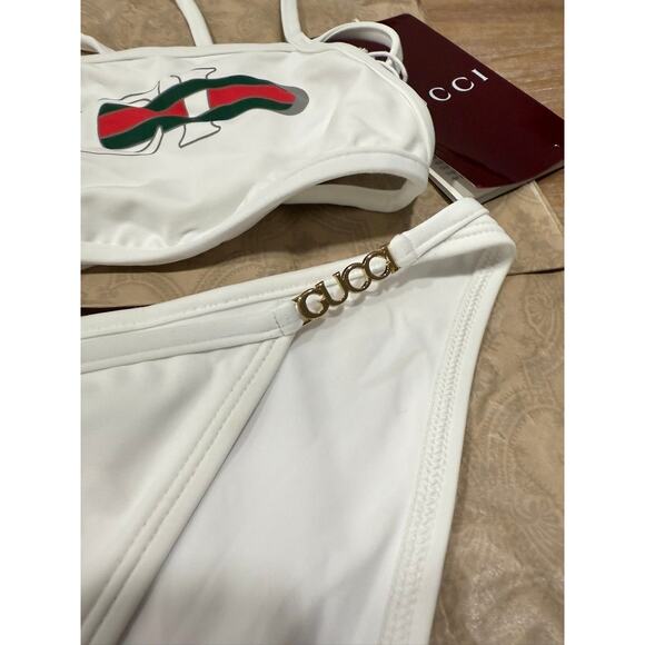 Gucci White Sparkling Jersey Web Logo Two Piece Bikini Swimsuit Small - Picture 5 of 7